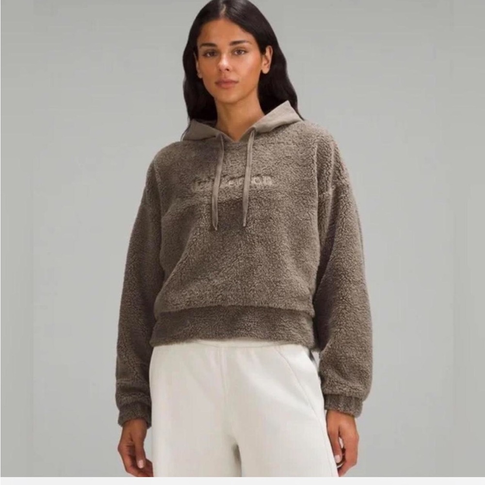 Lululemon Reversible Textured Fleece Embroidered Logo Hoodie - Nomad - Size 2